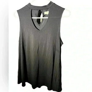 Cupid Brand Women's Sz L Sexy Collared V-Neck A-Line Stretchy Black Blouse